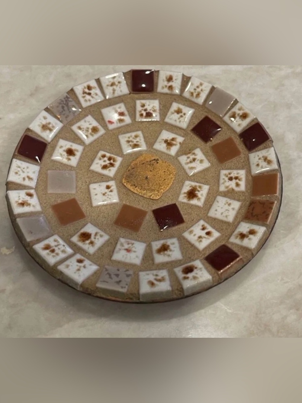 Vintage mosaic trinket dish 4-1/8”